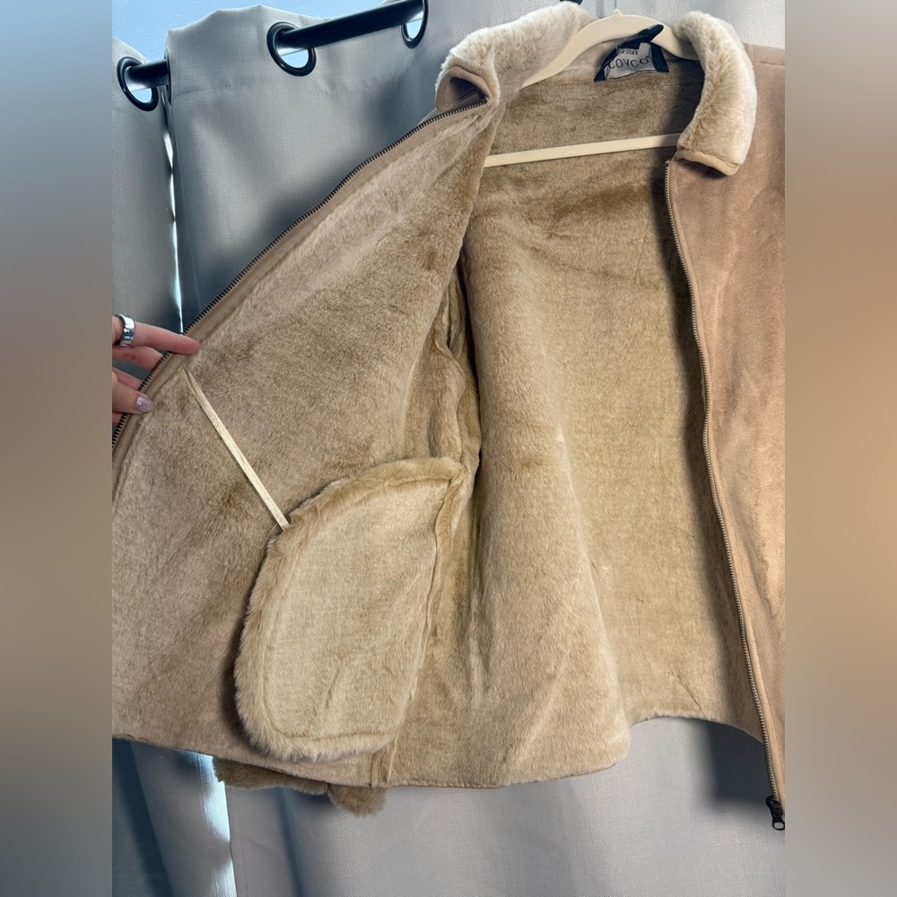 Vintage Coaco New York Tan Suede Faux Fur Lined ZipUp Jacket Size XL - Picture 5 of 8